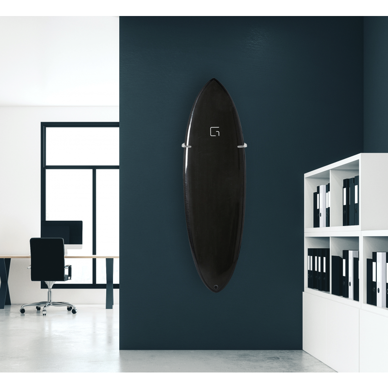 Ghost Racks Vertical Surfboard Adjustable Wall Display Rack holding a black surfboard