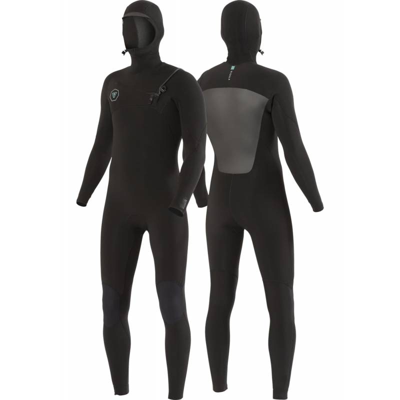 Vissla 7 Seas 5/4 Hooded Chest Zip Men's Wetsuit Steamer - Black - front & back