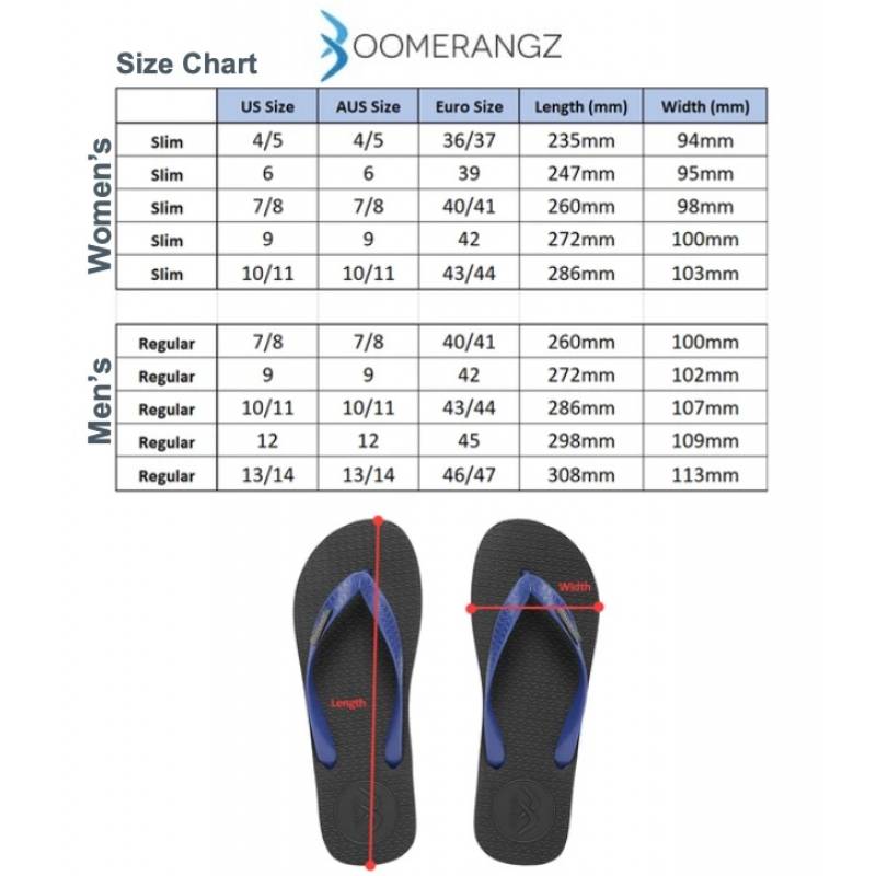 Boomerangz Size Chart