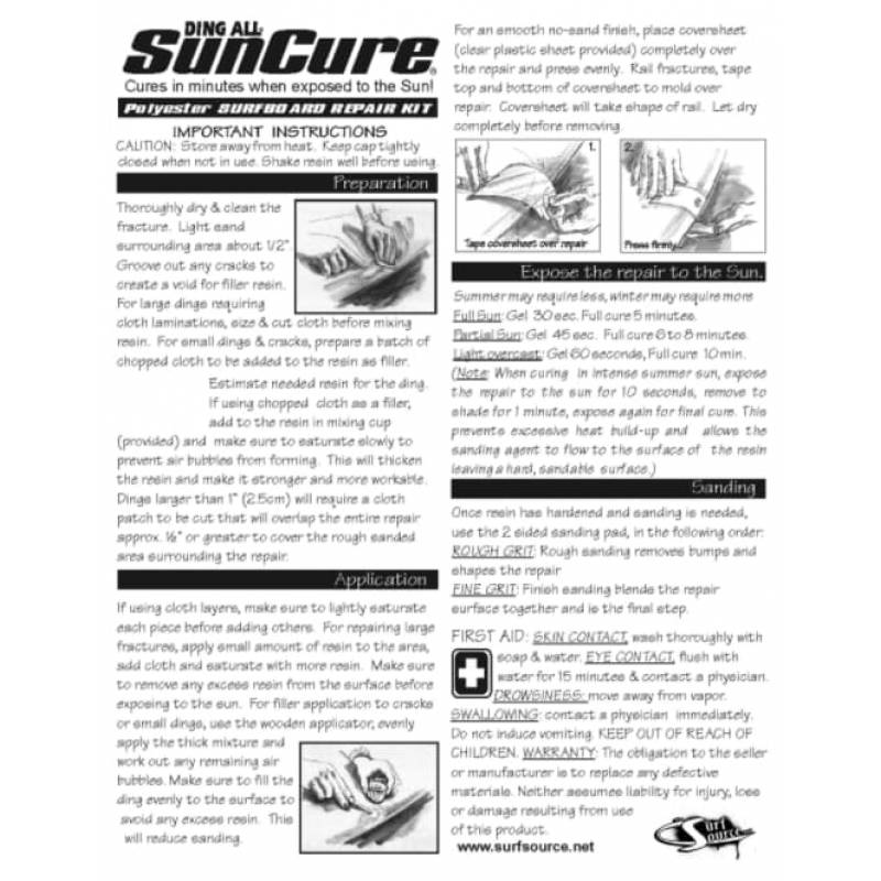 SunCure Ding Repair Kit Polyester (PU) instructions