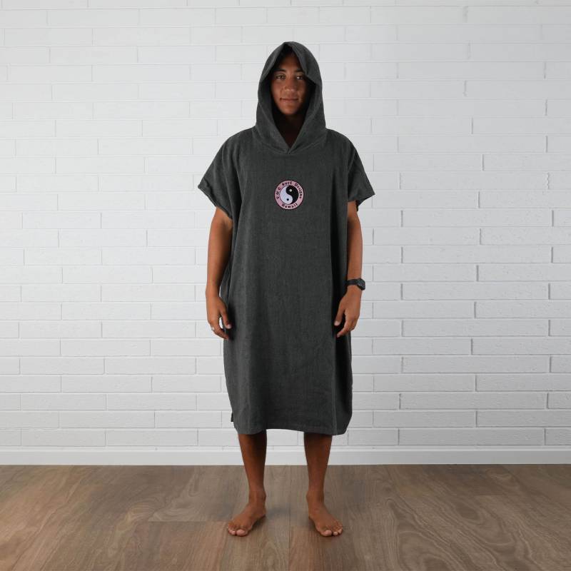 T&C OG CF Hooded Towel T&C OG CF Hooded Towel - Gun Metal - front with hood on