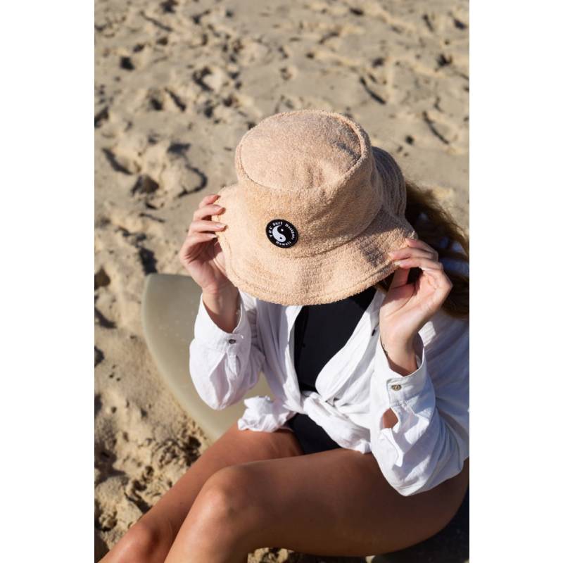 Town & Country Terry Beach Hat - Sand woman wearing on beach
