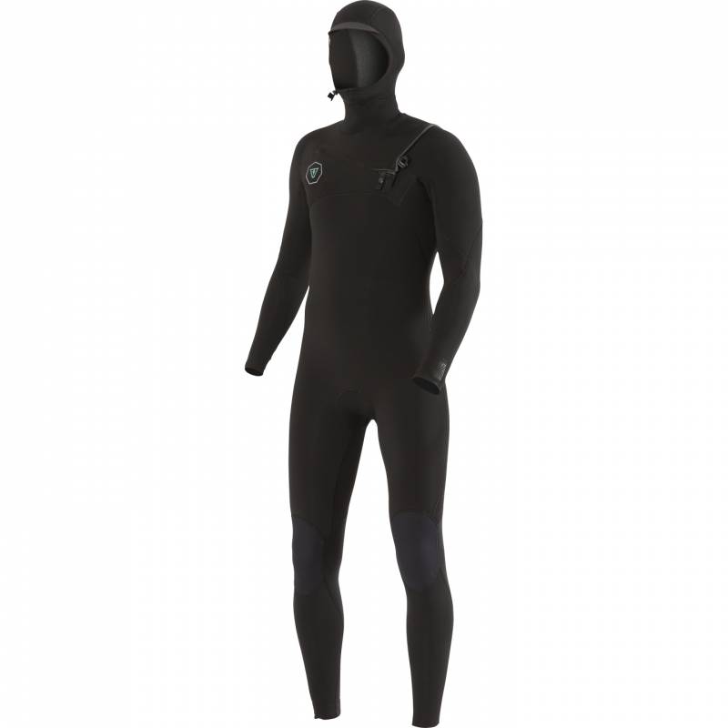 Vissla 7 Seas 4/3 Hooded Chest Zip Wetsuit - Black front
