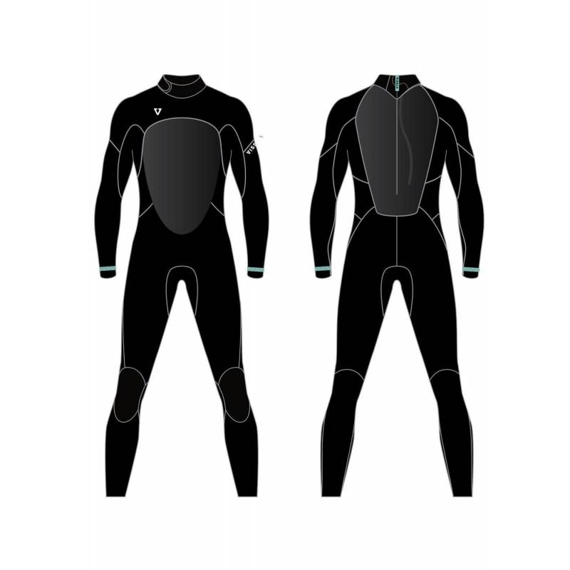 Vissla Boys Easy Seas 3/2 Back Zip Wetsuit - Black 2 front & back sketch