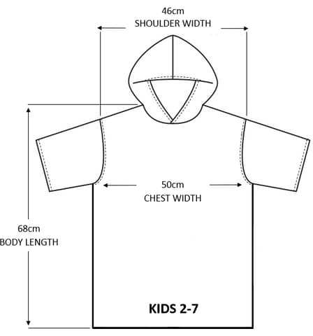 TLS Hooded Poncho Towel Size Chart - Kids 2 -7