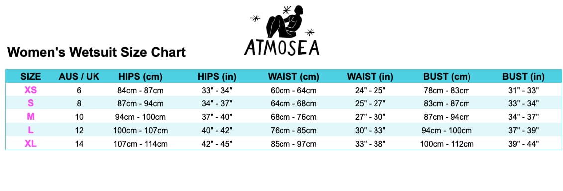 Atmosea Women's Wetsuit Size Chart
