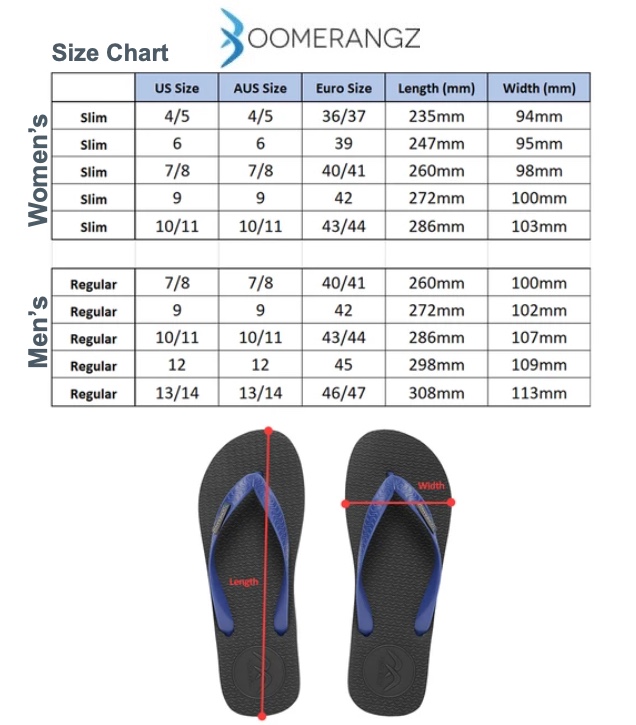 Boomerangz Footwear Size Chart