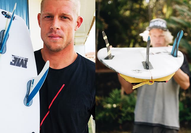 fcs surfboard fins and futures fins with mick and john john